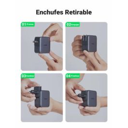 UGREEN 90409 Cargador Nexode GaN 65W USB Carga Rápida Interior, 2x USB-C y 1x USB-A, Adaptador Universal para Teléfonos, Portátiles y Relojes