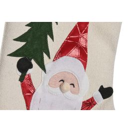 DKD Home Decor Calcetín Navidad Tradicional Poliéster Crema/Rojo 50 x 25 cm para Decoración Hogar Festiva