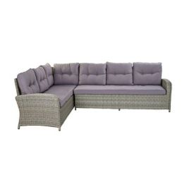 DKD Home Decor Sofá de Jardín y Terraza Gris 204x267x90 cm Set 4 Piezas Desmontable con Cojines Ratán Sintético