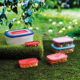 Quid Set 7 Recipientes Rectangulares Plástico Habitat con Tapa Presión, Libre BPA, Apilables, Apto Microondas, Lavavajillas y Congelador