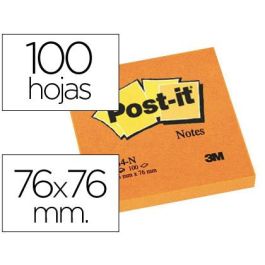 Bloc De Notas Adhesivas Quita Y Pon Post-It 76x76 mm Naranja Neon Con 100 Hojas 6 unidades