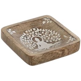 DKD Home Decor Vaciabolsillos Decorativo Oriental para Entrada Madera de Mango Diseño Hoja de Buda Blanco Natural 10x10x2 cm Precio: 5.50000055. SKU: B19AKFDZ24