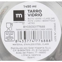 Tarro de vidrio con tapa de acero y asa 1450 ml - La Mediterranea (12 Unidades) Tarro de vidrio con tapa de acero y asa 1450 ml - La Mediterranea (12 Unidades)