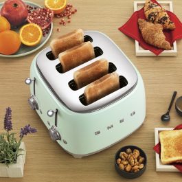 Smeg TSF03PGEU Tostadora de Pan de 4 Ranuras / 4 Rebanadas, Diseño Icónico Estilo Años 50, Color Verde Pastel