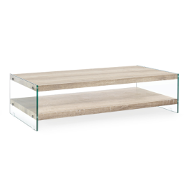 Mesa de Centro DKD Home Decor Multicolor Transparente Natural Madera Cristal Madera MDF 130 x 65 x 35,5 cm
