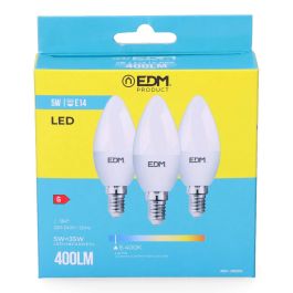 Edm Kit 3 bombillas vela LED E14 5W 400lm 6400K luz fría Ø3,6x10cm