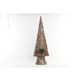 DKD Home Decor Árbol de Navidad Alpina con LED de Ratán Natural Cobrizo 100 cm Alto