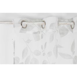 DKD Home Decor Cortina Visillo Oriental con Hojas Poliester Gris Claro Blanco 270x140 cm (2 Unidades)