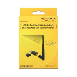 DeLOCK 12462 Adaptador USB WLAN Doble Banda 2.4G/5G, Wi-Fi 5 (802.11ac) hasta 433 Mbps, USB 2.0, Antena Externa, Negro