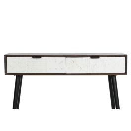 DKD Home Decor Consola Moderna Blanco Wengue Negro 105x35x77 cm con 2 Cajones y Estructura Desmontable de Mango y Metal