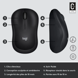 Logitech M220 Silent Ratón Inalámbrico USB 2.4GHz Óptico 1000 dpi 18 Meses Batería Charcoal Compatible con Windows Mac