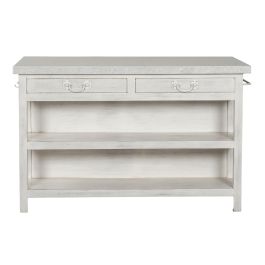 DKD Home Decor Isla Cocina Cottage Blanca de Madera y Mármol con 2 Cajones 77 x 92 x 147 cm