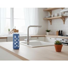 Inde Botella de Agua de Vidrio y Silicona 400 ml con Dimensiones 6x6x20 cm