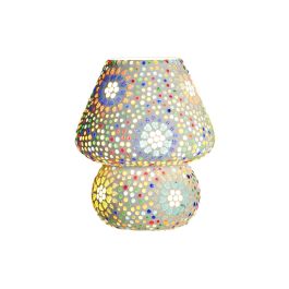 DKD Home Decor Lámpara Sobremesa Shabby Colección Sufla Cristal Mosaico Flores Multicolor Blanco E14 40W 18x23x18 cm