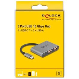 DeLOCK Hub USB 3 puertos 10 Gbps: 1x USB-C y 2x USB-A