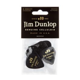 Dunlop Pack 12 Púas Genuine Celluloid Negras - X Heavy