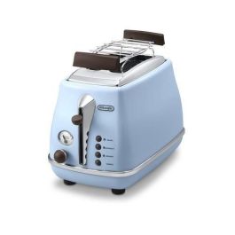 Delonghi CTOV 2103.AZ Tostadora Icona Vintage 900W, 2 Ranuras, con Descongelación y Cancelación, Azul y Marrón