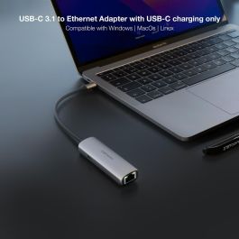 Nanocable Adaptador USB-C 3.1 a RJ45 Gigabit Ethernet con Power Delivery 100W, Aluminio Gris, 18 cm