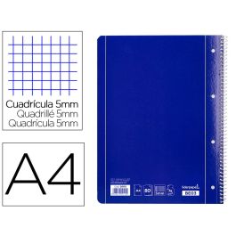 Cuaderno Espiral Liderpapel A4 Micro Serie Azul Tapa Blanda 80H 75 gr Cuadro 5 mm Con Margen 4 Taladros Azul 5 unidades