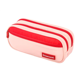 Liderpapel Estuche portatodo Duo 3 cremalleras con bolsillo frontal rosa 220x90x70 mm