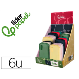 Liderpapel Estuche Portatodo Funky con 3 Cremalleras y Aperturas Laterales, 220 x 100 x 65 mm, Colores Surtidos, Expositor 6 Unidades, Ideal para Estudiantes y Profesionales