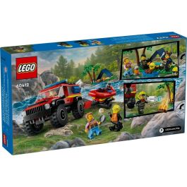 LEGO 60412 City Camión de Bomberos 4x4 y Bote Salvavidas, Juguete con Barco, Remolque y Minifiguras
