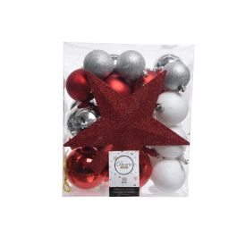 Decoris Set 33 Accesorios Adornos Árbol Navidad Bolas 6 y 8 cm, Estrella y Estalactitas Plata, Rojo, Blanco Mate Colgantes Precio: 12.50000059. SKU: S7905294