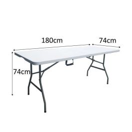 Mesa Plegable 180 cm para 8 personas - Plástico y Metal - Resistente a la Intemperie y Golpes - Carga 150 kg - Interior/Exterior