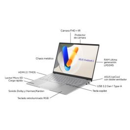 ASUS Vivobook S 14 OLED M5406WA-QD088W Copilot+ PC - Portátil 14" WUXGA OLED (AMD Ryzen AI 9 HX 370, 32GB RAM, 1TB SSD, AMD Radeon 890M, Windows 11) Plata Fría - QWERTY Español