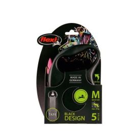 Flexi Black Design M Correa Cinta 5M Rosa, Carcasa Negra y Contraste de Colores Atrevidos, Plástico y Nylon, Alemania