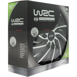 WRC 4 Enjo Bi-colo 16 TURBO Tapacubos para Ruedas de 16 Pulgadas, Juego de 4, Diseño Deportivo Bicolor Negro Mate y Gris Plateado