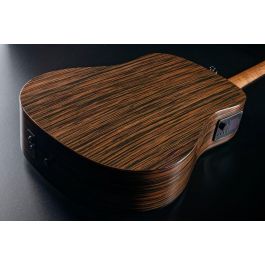 Lag HV50DE Guitarra Acústica Dreadnought Hyvibe H2 Electroacústica Cutaway de Ébano Macassar Natural con Funda
