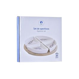 DKD Home Decor Salitre Aperitivo Mediterraneo Set de 5 Piezas Gres y Bambu Azul Natural 21.5 x 21.5 x 1 cm