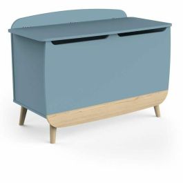 Caja para juguetes - FIRMIANA - Estilo escandinavo - Azul tormenta y madera natural - 82,4 x 39,1 x 58,9 cm - DEMEYERE