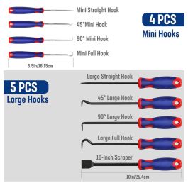 Workpro Juego de 9 Piezas de Puas y Ganchos de Precisión con Mini Ganchos y Pala Plana
