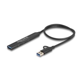 DeLOCK 64272 Hub USB 4 Puertos Slim - 3x USB-C + 1x USB-A 5 Gbps USB 3.2 Gen 1, Negro, Metal, Cable 0.5 m