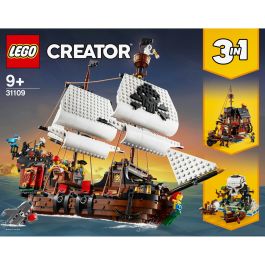 LEGO Creator 3-in-1 31109 Barco pirata con velas móviles, cañones, 3 figuras, tiburón y loro