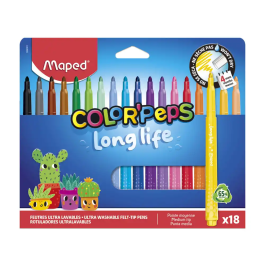 Maped Rotulador Color Peps Long Life - Punta Media - Tinta Ultralavable - Caja 18 Unidades Colores Surtidos Precio: 5.59000035. SKU: B182E2YJNR