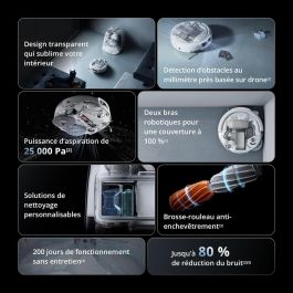 Dji Robot aspirador y fregona DJI6937224131859, Succión 25.000 Pa, Diseño transparente, 200 días sin mantenimiento