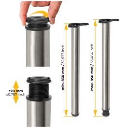 Emuca Lote de 4 patas para mesa, diámetro 60mm, H 830mm, Acero, Níquel satinado