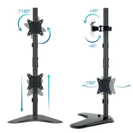 TooQ DB1703TNV - Soporte de Mesa para 2 Monitores de 17" a 32", Ajuste de Inclinación, Giro, Rotación y Altura, Gestión de Cables, Negro