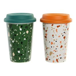 Mug Moderno DKD Home Decor Beige Verde Oscuro 10 x 14 x 10 cm (4 Unidades)