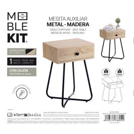 Moblekit Mesita Auxiliar Metal Madera con Cajón - 40 x 34 x 60 cm (3 Unidades)