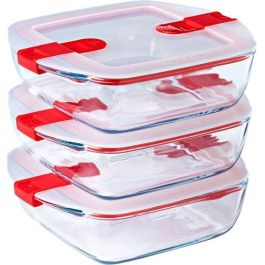 Pyrex PYR3426470284530 Set 3 Fiambreras Cook & Heat Vidrio Cuadradas con Tapa y Válvulas de Vapor para Microondas 1 L