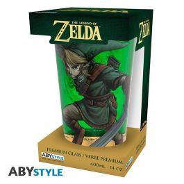 Abystyle Vaso The Legend of Zelda Link 400 ml Vidrio Verde Translúcido Decoración Dorada Merchandising Oficial