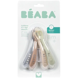 Beaba Juego de 4 Cucharas de Silicona para Segunda Edad Gris Terciopelo/Verde Salvia BEA3384349135553