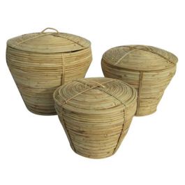 DKD Home Decor Cesta Tropical de Ratán Natural con Tapa, Set de 3, Hecha a Mano, 35x35x34 cm Precio: 98.68999943. SKU: S3039208