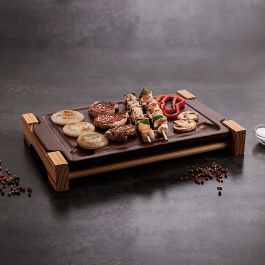 Anaflor Piedra de Asar con Soporte de Cerámica Barro 36,5x24 cm Apta Vitro Horno Gas Eléctrico Microondas Lavavajillas