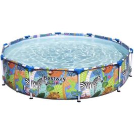 Bestway Piscina elevada Steel Pro 305x66 cm, redonda con diseño animal, estructura metal anticorrosión, 4.062 L, PVC 3 capas