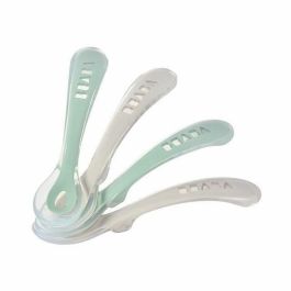 Beaba BEA3384349135553 Juego de 4 cucharas de silicona para segunda edad, gris terciopelo/verde salvia